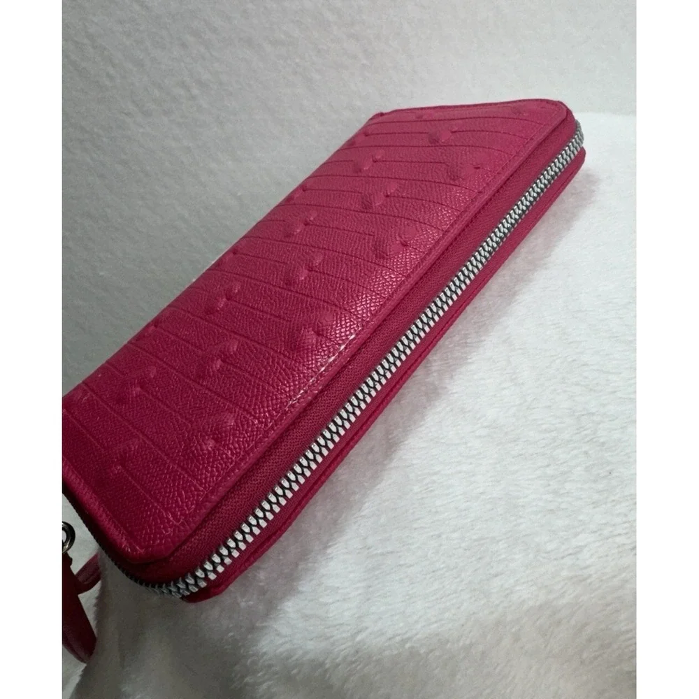 Betsey Johnson Barbie Pink Puff Hearts Full‎ Zip Wallet Wristlet Clutch EUC